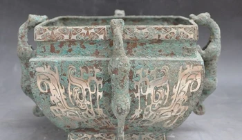 

old china bronze Gilt-Silver fengshui dragon beast incense burner Censer pot jar