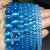 AAA Lack Blue Cat Eye Beads Hight Quality Smooth Round Loose Beads For Jewelry Making Opal Stone DIY Bracelet 15