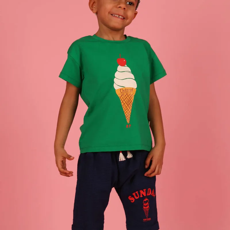 EnkeliBB, очень милая летняя футболка для маленьких мальчиков и девочек Футболка с рисунком мороженого и банана для маленьких девочек, модные топы, детские футболки