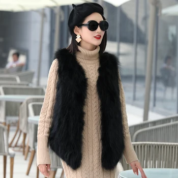 

2019 Autumn Winter Jacket Women Raccoon Fur Sleeveless Coat Female Slim Jackets Real Fur Vest Women A222