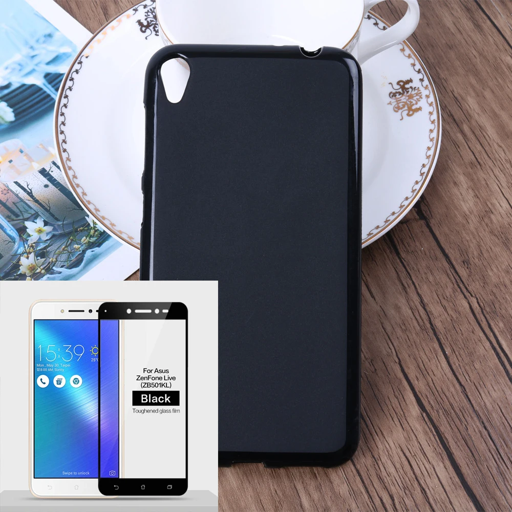 

ZB501KL Black Soft TPU Cover with Full Tempered Glass for ASUS ZB501KL Zenfone Live ZB501 ZB 501 KL 501KL A007 AOO7 ASUS_A007