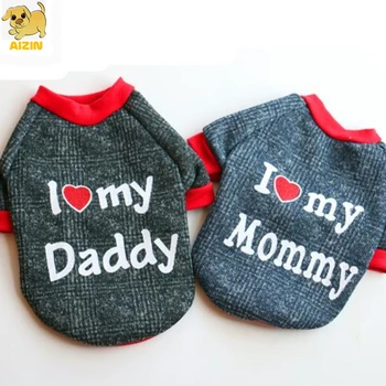 

Letter Winter Dog Fleece Sweater Coats Pets Cat Clothes Love Mom Dad For Cute Puppy Chihuahua Soft Cotton Wear Pets Supplier