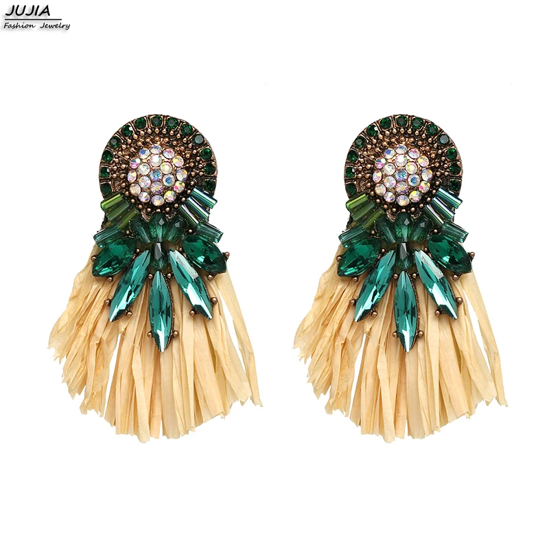 

JUJIA 3 Colors Handmade Bohemia Crytsal Round Shape Earrings for Women's Charm Jewelry Natural Chandelier Metal Earrings