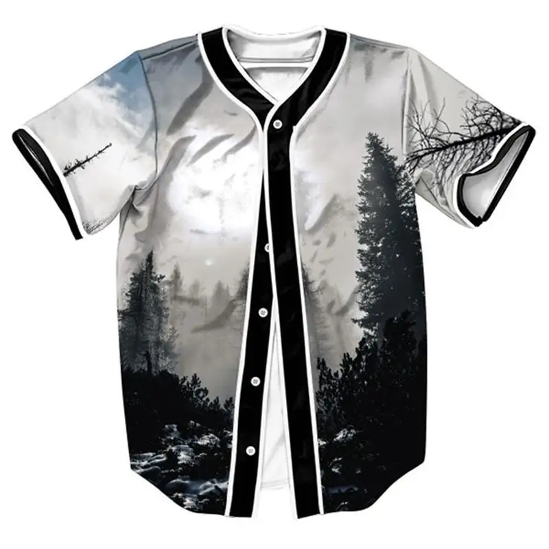 

New Fashion 3D Print Beach Galaxy Forest Baseball T Shirt Summer Design Short Sleeve Button Cardigan Jersey T Shirts Casual Top