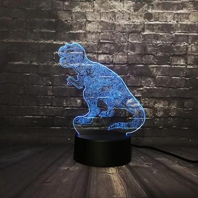В стиле «Парк Юрского периода» светодиодный ночной Светильник 3D динозавр светильник RGB 7 цветов изменить USB Base desktoр зарядное устройство переключатель выставка Детский Рождественский подарок для мальчиков Игрушка в виде животного - Испускаемый цвет: 3