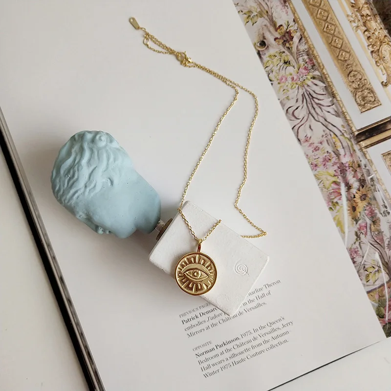 Peri'sBox 925 пробы подвеска в виде серебряной монеты ожерелье для женщин Мини малахитовые Подвески медальон многослойное ожерелье - Окраска металла: Eye