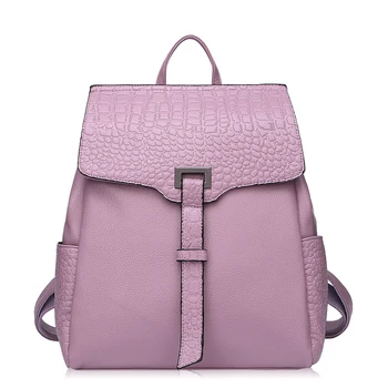 

Fashion Backpacks For Girls Split Leather Alligator Woman Backpacks Bags Solid Color Practical Travel Bags Ladies