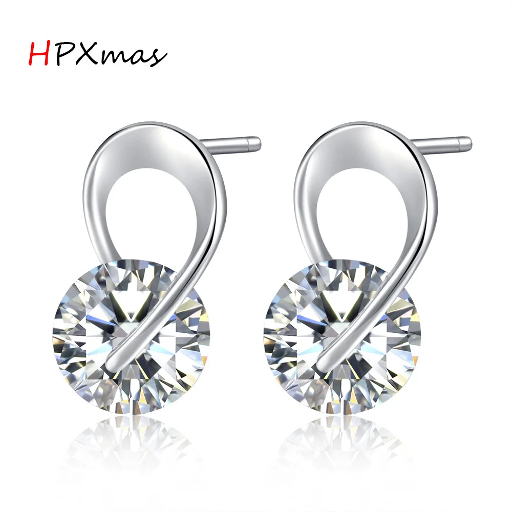 

HPXmas Classic Fashion Plated silver Delicate zircon Crystal Earrings jewelry women gifts B50