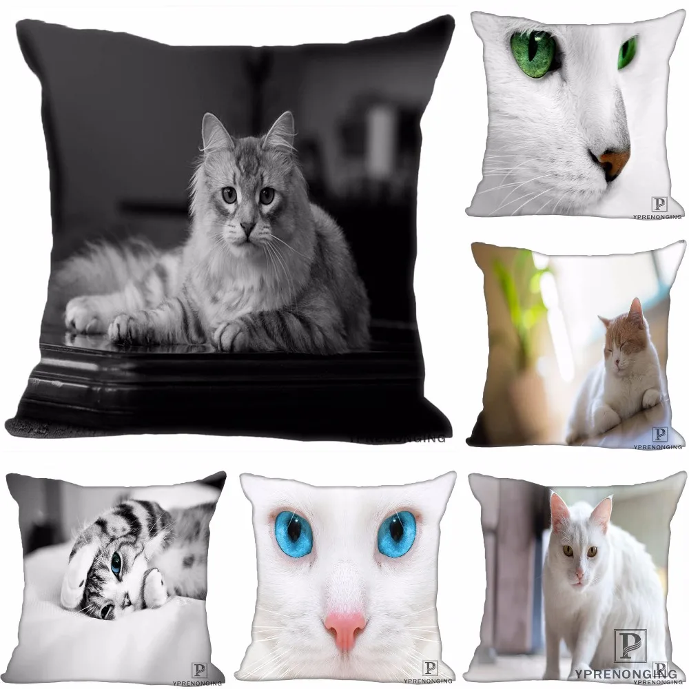 Custom Sleeping Cat Square Pillowcase Zippered Pillow Cover Case 35X35