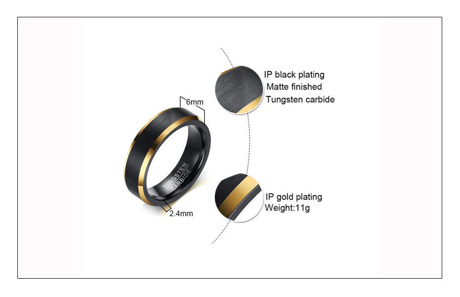 Meaeguet Black & Gold Color Tungsten Carbide Engagement Rings Jewelry Men Matte Brushed Wedding Bands USA Size 8-12 (5)