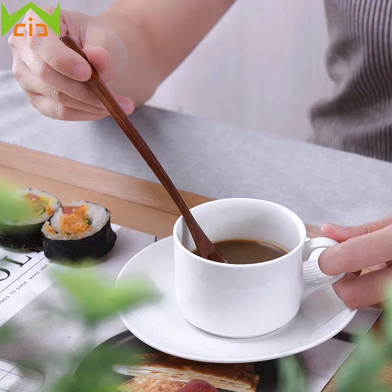 

WCIC Handmade Wood Kids Spoons Wooden Coffee Spoon Dessert Mixing Spoons Long Handle Flatware Kitchen Tableware Cooking Tools