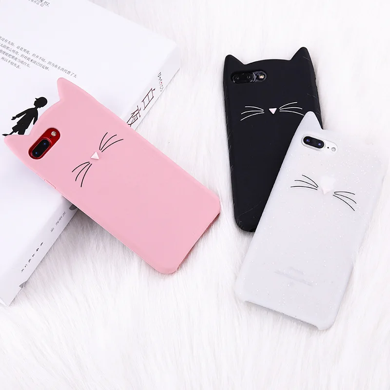 

For iPhone 7 7Plus 6 6S 6Plus 5 5S 8 Plus X XR XS Max Case Cute 3D Soft Silicone Cartoon Beard Cat Glitter Soft Phone Cover Capa