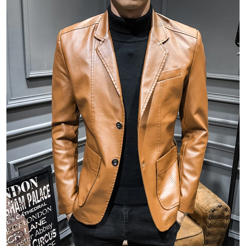 2018 New Leather Jacket Streetwear Men's Leather suit coats Clothes