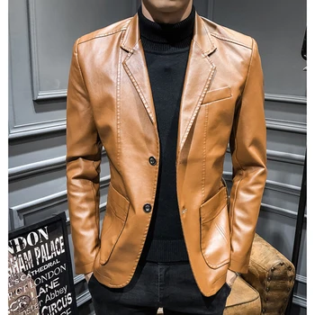 

2019 New Leather Jacket Streetwear Men's Leather suit coats Clothes Casual Slim Fit PU Leather Jacket Fashion Men's Blazer