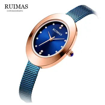 

RUIMAS Women Blue Luxury Watches Stainless Steel Ladies Analog Quartz Wristwatch Brand Casual Women Dress Colck 2019 RS560L