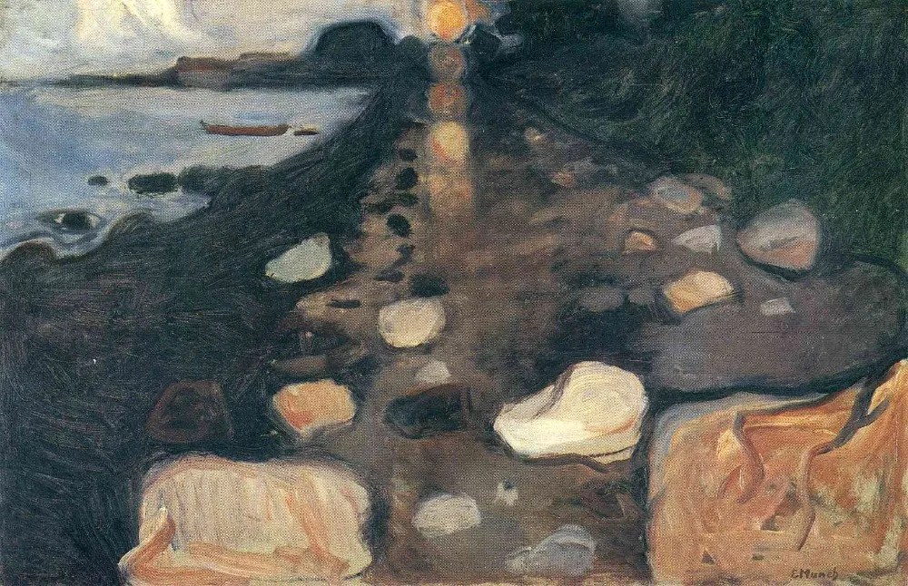 

Oil Painting Reproduction on Linen Canvas,moonlight-on-the-shore-1892 by Edvard Munch,100% handmade,abstract oil painting