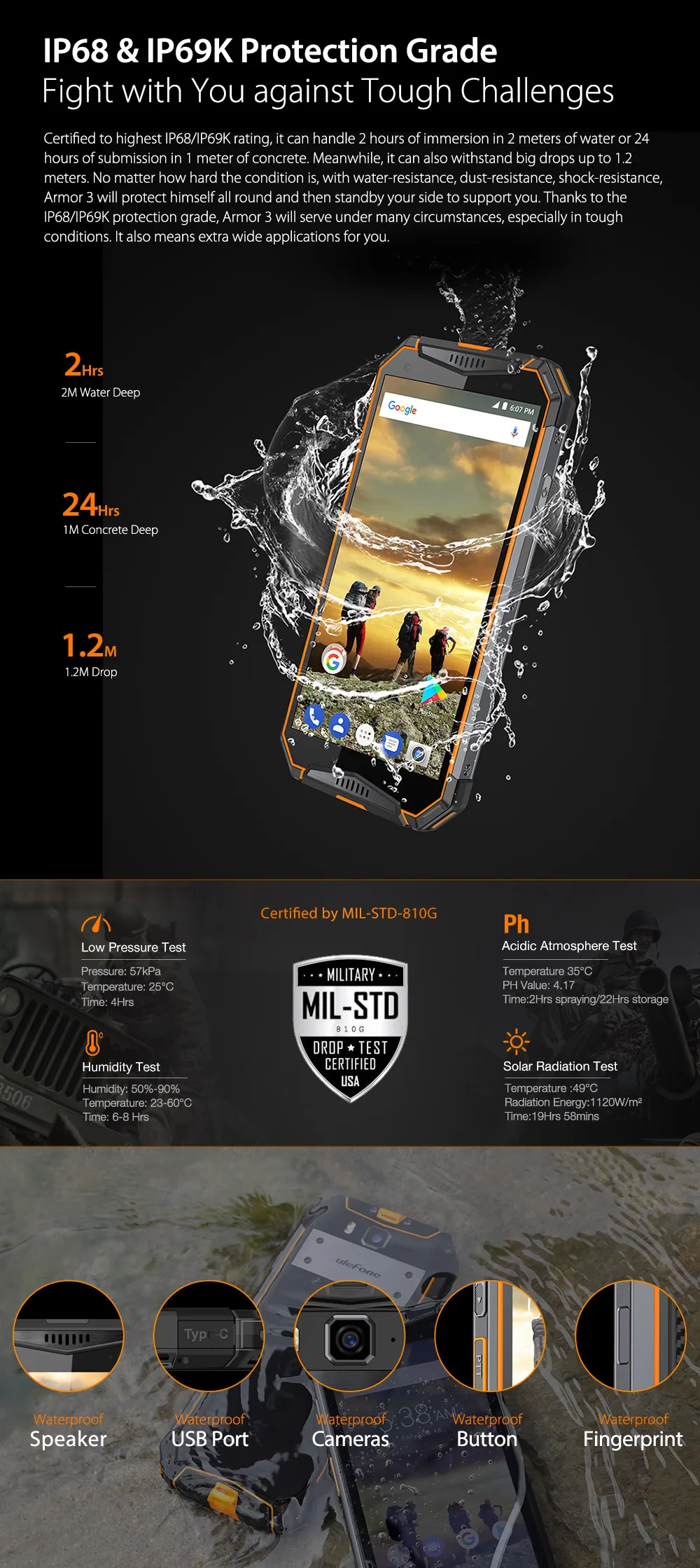 Excellent Ulefone Armor 3 IP68 Waterproof Mobile Phone 5.7" Helio P23 Octa Core 4GB+64GB Android 8.1 Camera 21.0MP 10030mAh NFC Smartphone 1