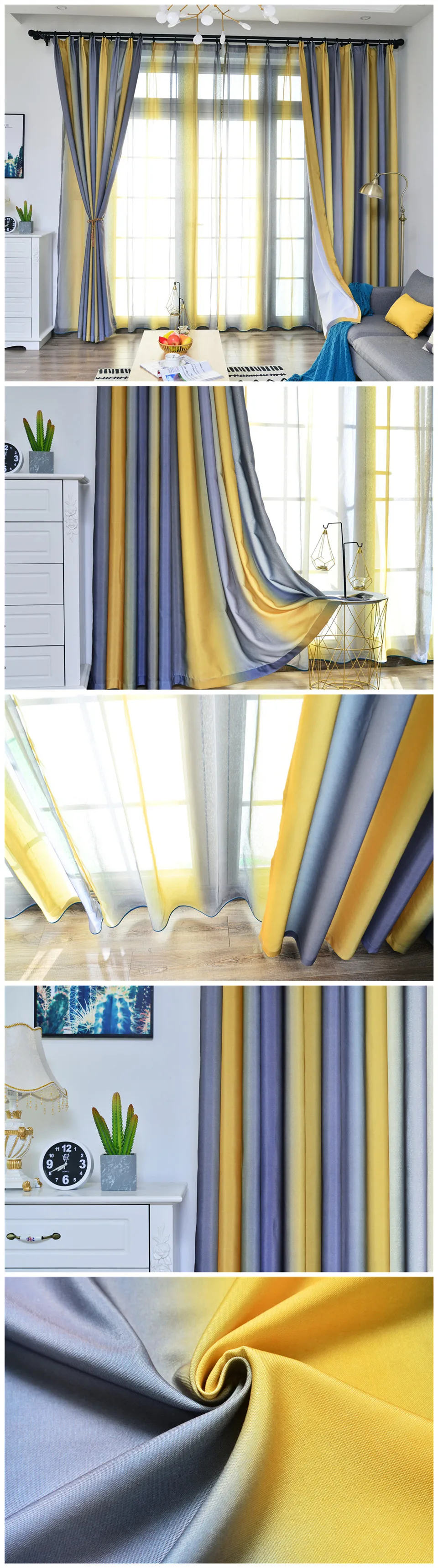 4 цвета, скандинавские простые желтые шторы для гостиной, столовой, спальни, ткань на заказ, полосатые темно-серые шторы, окно законченный