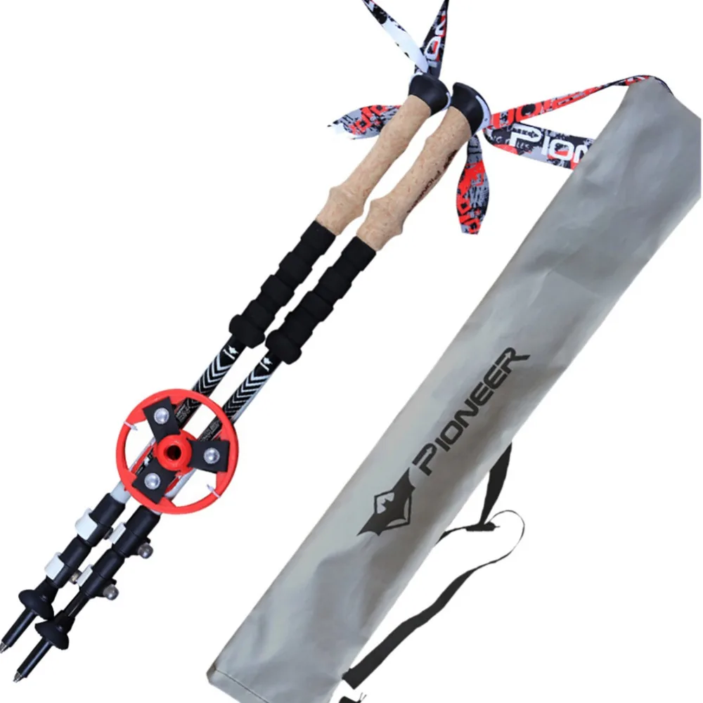 

2018 New Telescopic Hiking Alpenstock Carbon Fiber Climbing Cane 1 pair Ultra-light Trekking Ski Pole Walking 3 SectionsStick