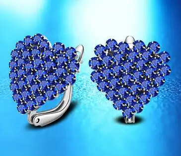 Милые романтические милые серьги-гвоздики с прозрачным камнем и сердечком, удобные простые вечерние серьги-гвоздики с кубическим цирконием для женщин - Окраска металла: blue