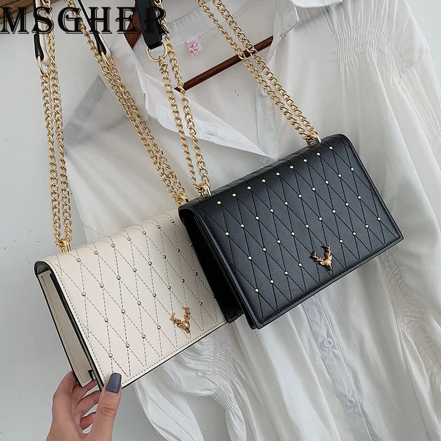 MSGHER Mini bolsos de hombro para mujer bolsos cuadrados peque os con cadena a cuadros bolsos cruzados con diamantes de moda para mujer cuero sint tico PU