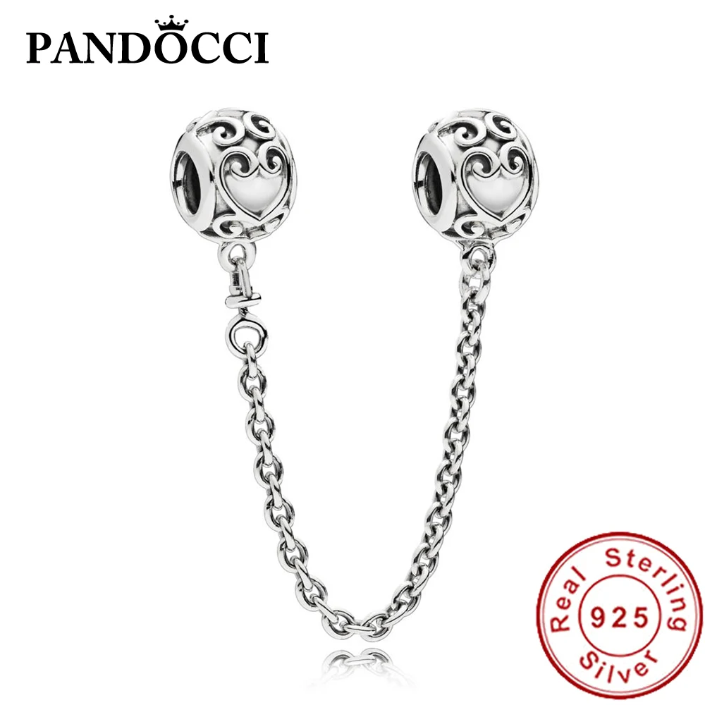 

PANDOCCI 100% 925 Sterling Silver 797036 ENCHANTED HEART SAFETY CHAIN Security Chain Vintage Women Original Jewelry Factory