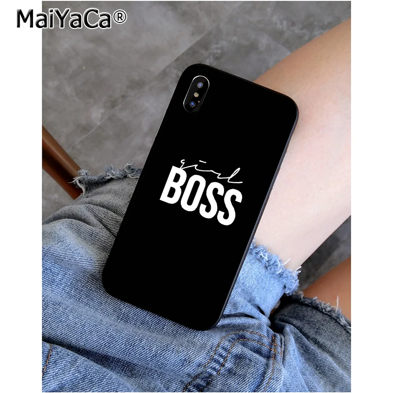 MaiYaCa فتاة Boss مثل بوس الفاخرة لينة المطاط الأسود الهاتف حقيبة لهاتف أي فون 6 6 s 8 8 زائد 5 5 S SE 7 7 زائد XRX XS ماكس
