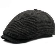 HT1467 корейский стиль, береты для пожилых мужчин, однотонные черные, серые, кофейные вязаные шапки для мужчин, винтажные плоские плющовые таксисты, кепки для водителей, береты