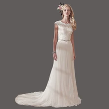 Sheath Cheap Wedding Dresses Floor Length Soft Tulle Custom Made Wedding Gowns With Beadings KS52