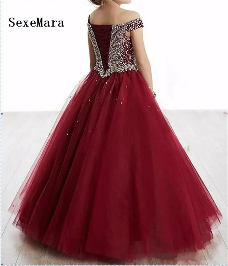 Luxe Kralen Kristallen Bloem Meisje Jurken Voor Bruiloften Meisjes Pageant Princess Tulle Gown Kids Eerste Communie Jurk Maat 2-16Y Luxe Kralen Kristallen Bloem Meisje Jurken Voor Bruiloften Meisjes Pageant Princess Tulle Gown Kids Eerste Communie Jurk Maat 2-16Y