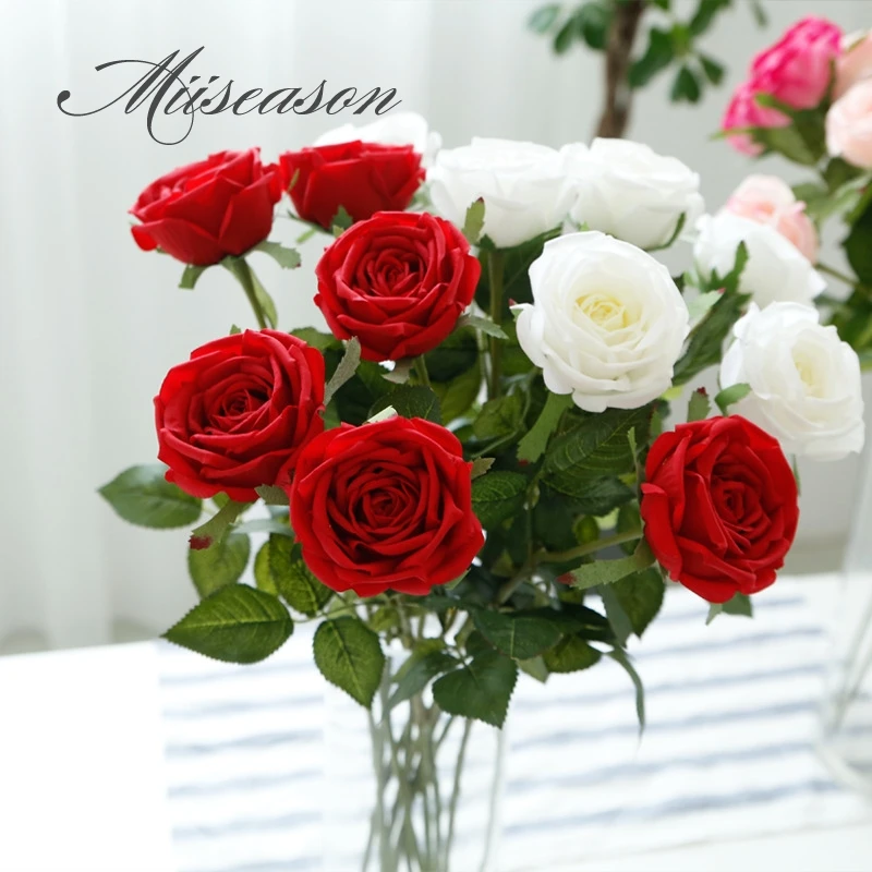 5pcs Fresh rose Artificial Flowers Real Touch rose Flowers, Home decorations for Wedding Party or Birthday Mariage Fake Flower