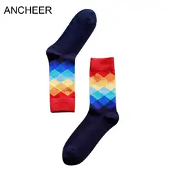 Многоцветный Повседневное теплые носки высокие ботильоны модный принт Для мужчин носки плед геометрический