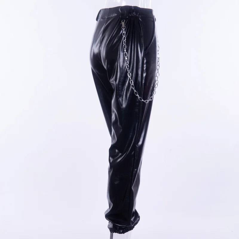 GBYXTY панк черный PU кожа цепи хип-хоп брюки осень зима женские повседневные свободные шаровары из искусственной кожи Брюки ZA1039