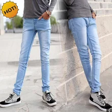 Горячий Стиль 2016 Модные Мальчики Голубой Slim Fit Топы Карандаш Брюки Твердые Повседневная Crossfit Микро-Стрейч Джинсы Мужчин 28-34