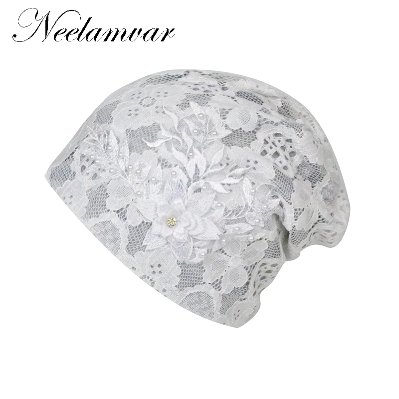 

Female Beanie Bonnet Autumn And Winter Caps Hip-hop Cap Flower pearl Hats For Women Beanies Balaclava Womens Skullies
