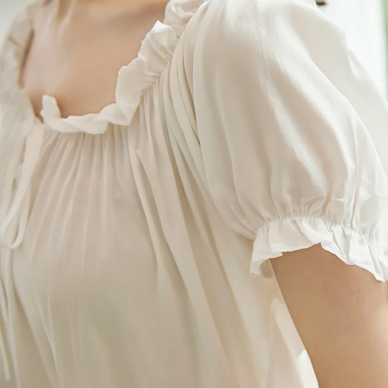 Женские Длинные спать белая ночная рубашка короткий рукав Летняя Элегантные