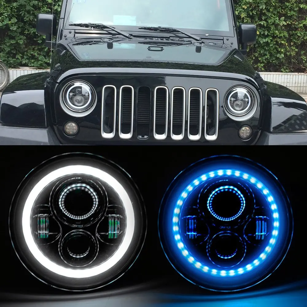 

2pcs White -Blue Daytime Running Light 7" Projector Daymaker Headlight for Jeep Wrangler JK 2D/ 4D Hummer H2