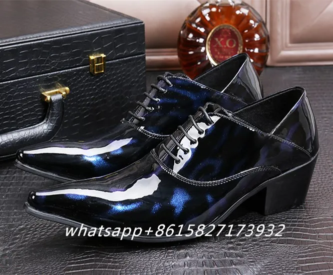 

Men Spring Fall Lace-Up Fashion Oxfords Pointed Toe Mens Patent Leather Increase Height Wedges Flats Dress Wedding Men Shoes