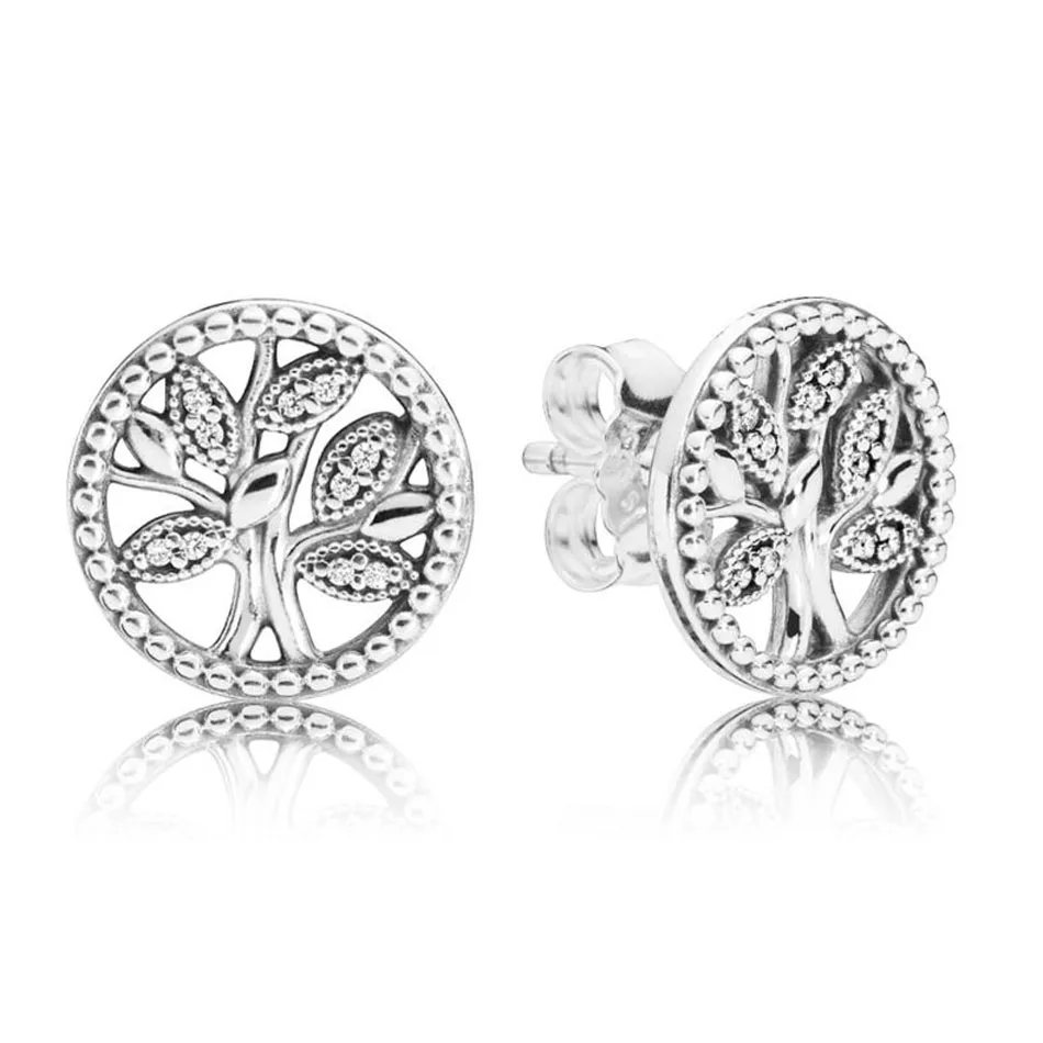 

Authentic S925 Sterling Silver Women DIY Jewelry Lady Earrings Tree of Life Stud Earrings