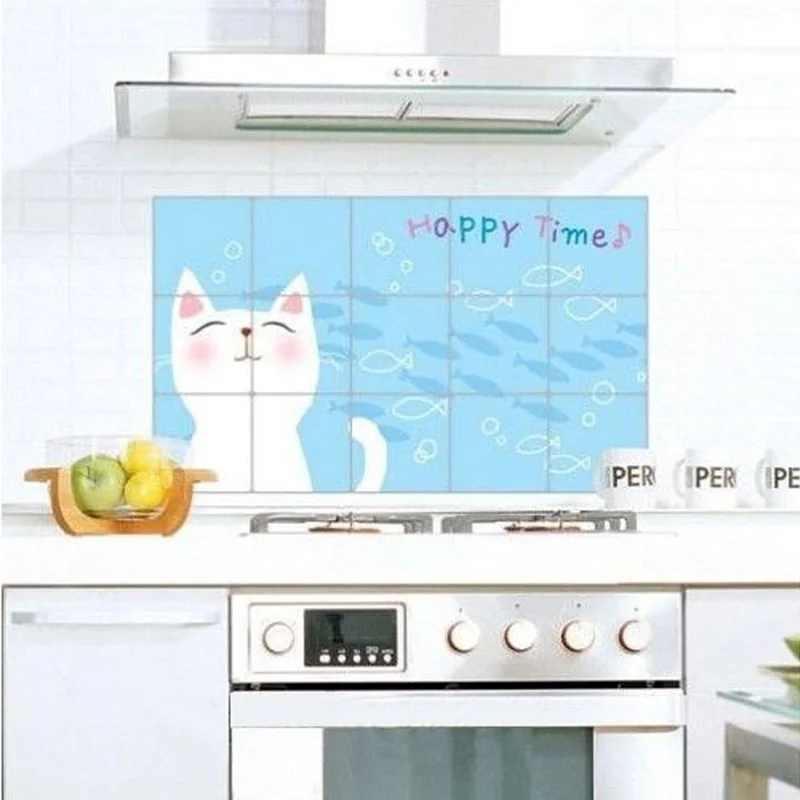 

Cartoon little cat Oil wall stickers kitchen stickers quality high temperature resistant aluminum foil oil pollution tile smoke