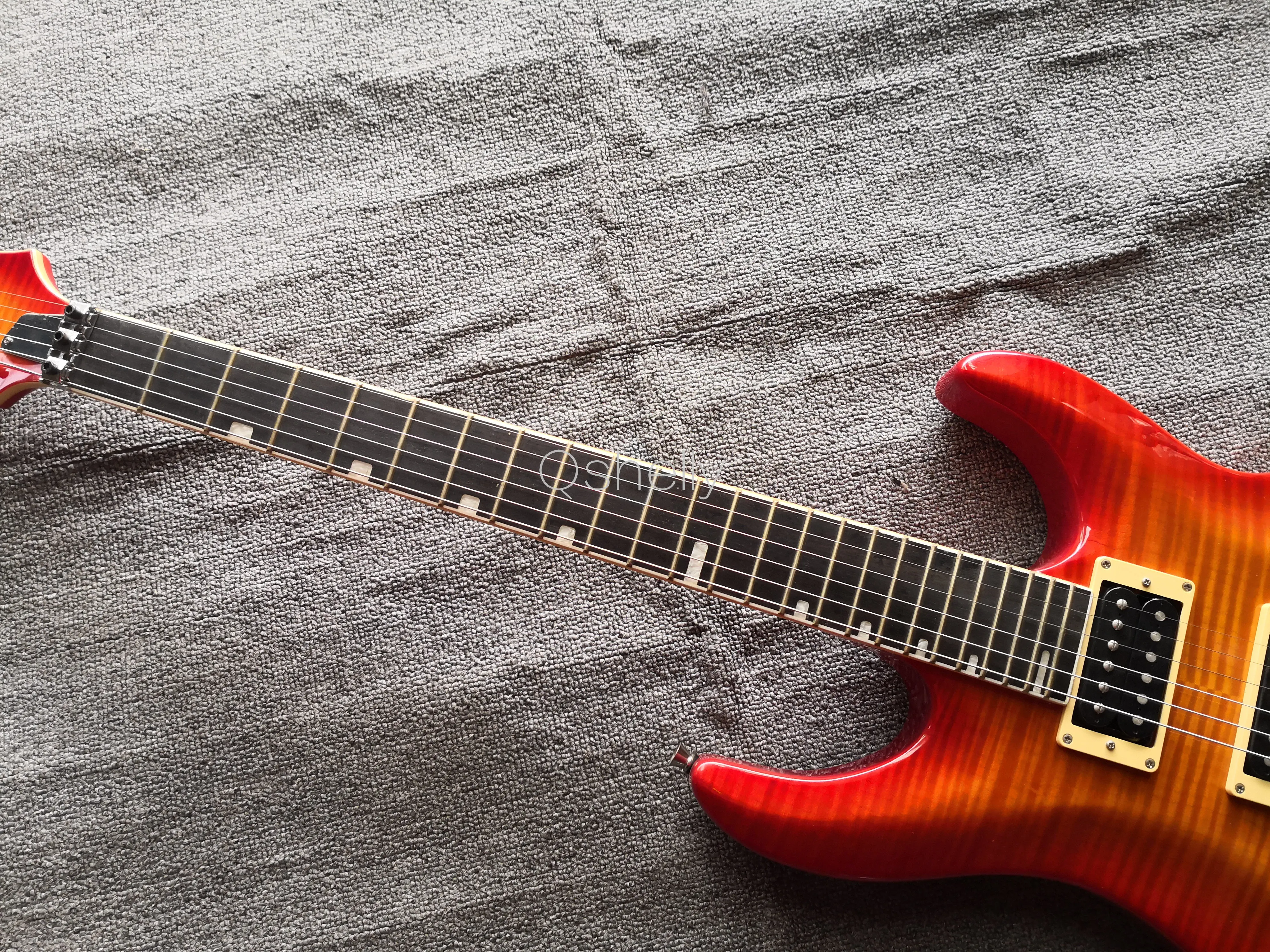 Высшее качество Qshelly пользовательский sunburst flame maple top ebong фингерборд 24 лада