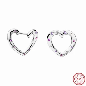 

925 Sterling Silver Royal Purple & Lilac Crystals & Clear CZ Bright Hearts Hoop Earrings for Women 2018 Mother's Day Gift FLE126