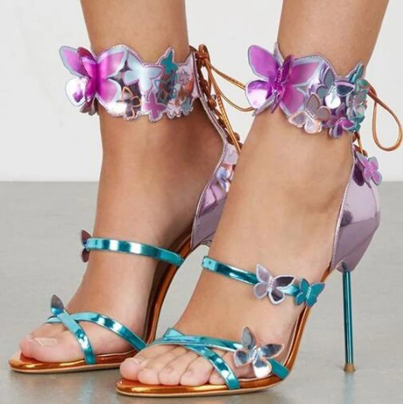 

High Heel Sandals Ankle Booties Summer Women Fashion Straps Cross 3D Butterfly Wrap Lace-up Stiletto Heel Sandals Dress Shoes