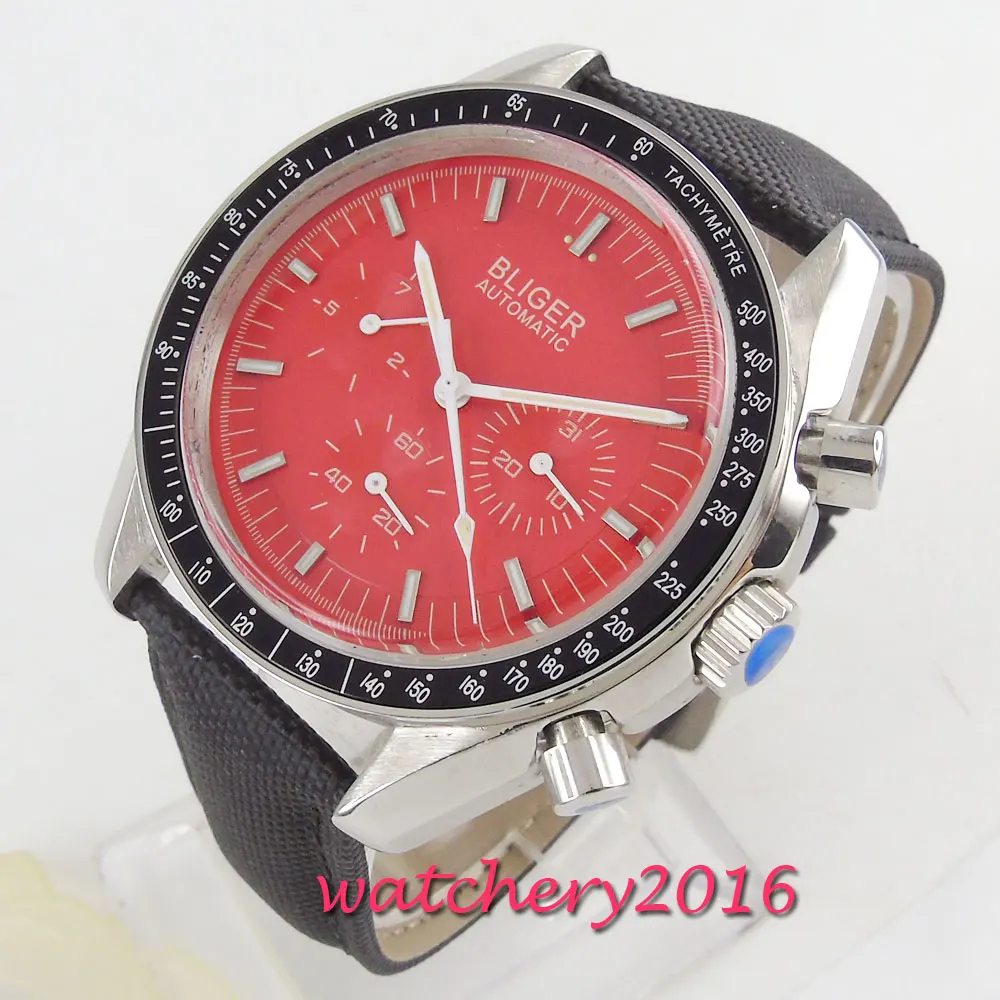 

BLIGER Casual Red Watches for Men Steel Top Brand Luxury Military Leather Wrist Watch Man Clock Fashion Automatic Wristwatch