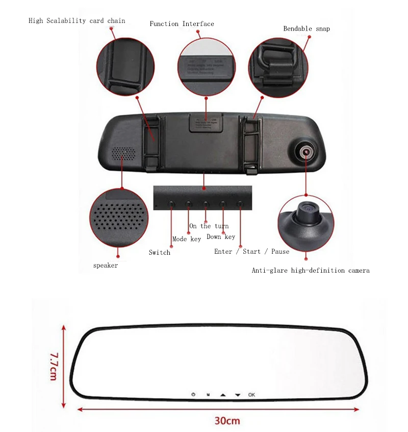  Hot Sales HD Car camera recorder 2.4 inch rearview mirror Car DVR Mirror  Rearview dash HD tachograph 1080p camMirror Blackbox 