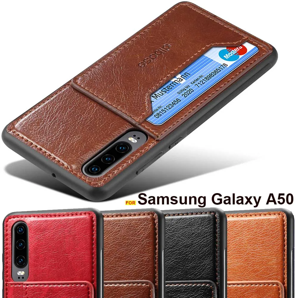 

For Samsung Galaxy A20 A30 A60 A70 case Silicone bumper card holder Car Magnetic leather case for Samsung A50 A505 A505F cover