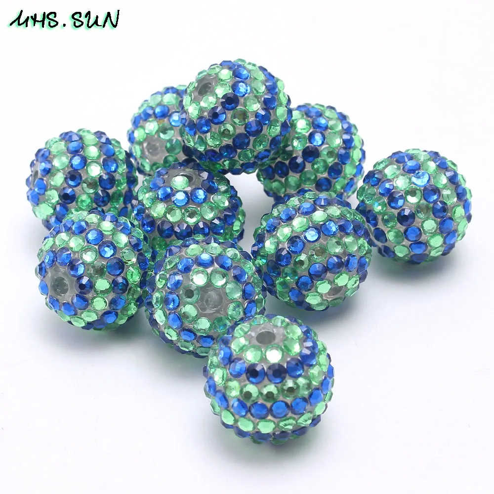 9-1 (1),50pc,18mm-$14.95,20mm-$18,22mm-$21.35.Navy Blue&Light Green Resin Rhinestone Ball Beads DIY Loose Chunky Beads For Kids Necklace Bracelet Making 50pcslotJPG