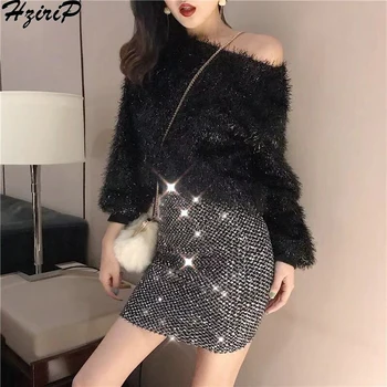 

HziriP Fresh Women Sexy Simple Sweaters 2019 Spring Autumn Slash Neck Pullovers Long Sleeve Fashion Female Ladies Sweater