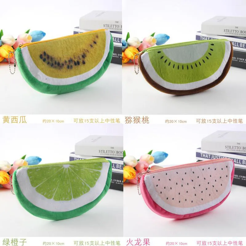 

Kawaii 3D Novelty Simulation Cute Fruit Pencil Case Short Plush School Stationery Pen Bag For Girl Boy Student School Supplies