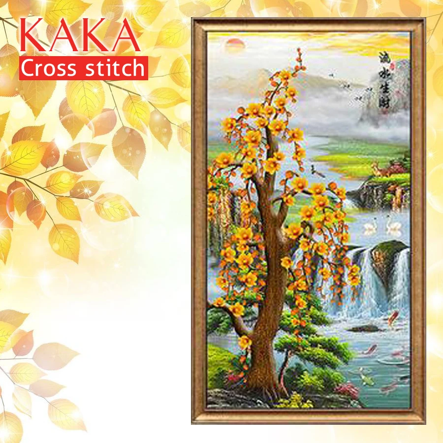 

KAKA Cross stitch kits Embroidery needlework sets with printed pattern,11CT canvas,Home Decor for garden House,Water and Tree
